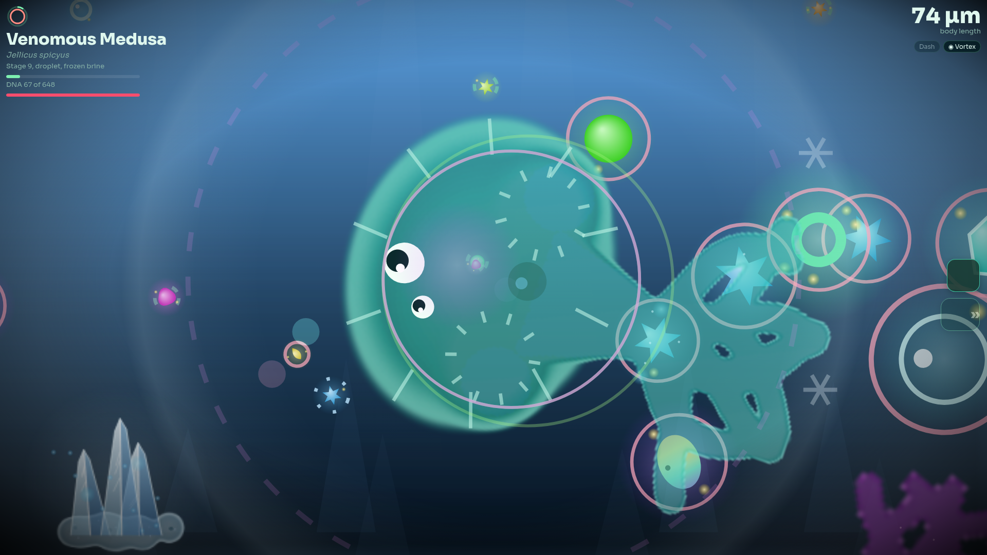 GLOB gameplay: a cell feeding on nutrients